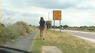 public dong flashes from transsexual exhibitionist wench