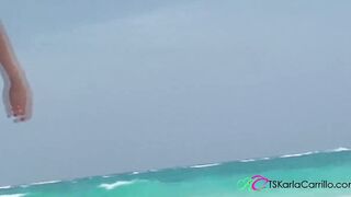 Large melons and dong Shemale Karla Carrillo playing at the beach.