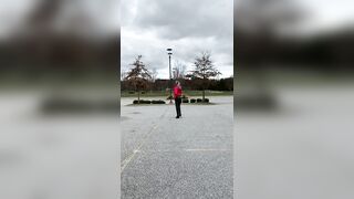 Satin Crossdresser walk outside - corset