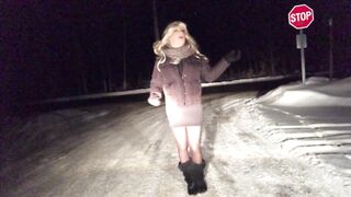 Real Amateur Silicone Female Masker Outside in Winter Wearing Lustful Outfit and High Heels