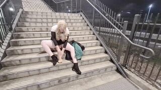 Gagged and rIding a biggest sex tool at the educate station (re-up)