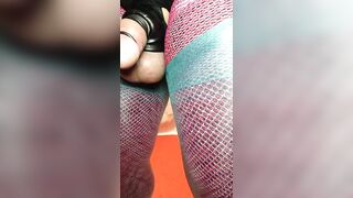Show by Sissy slut bang in pink and light blue nylons