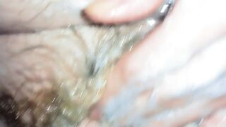 Showering Lustful Trans Chap Soaping Up, Masturbating, Groaning, Chest Squeezing