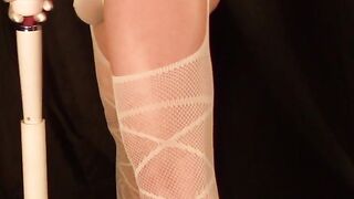 Sexy CD in Mini Petticoat Cums Hard! Preview- Milking Cum with two Wands! Biggest Spunk Flow from Anal Prostate