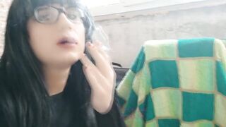 Sissy Put on her Makeup and Smokes on the Balcony